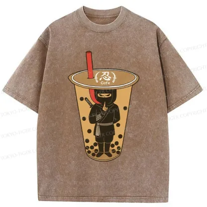 Tokyo-Tiger Ninja Lurking In Milk Tea Washed T-Shirt