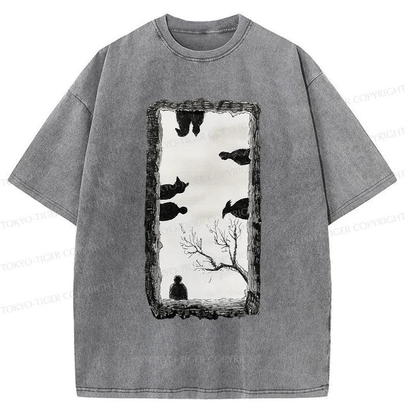 Tokyo-Tiger Cats Watching You Washed T-Shirt