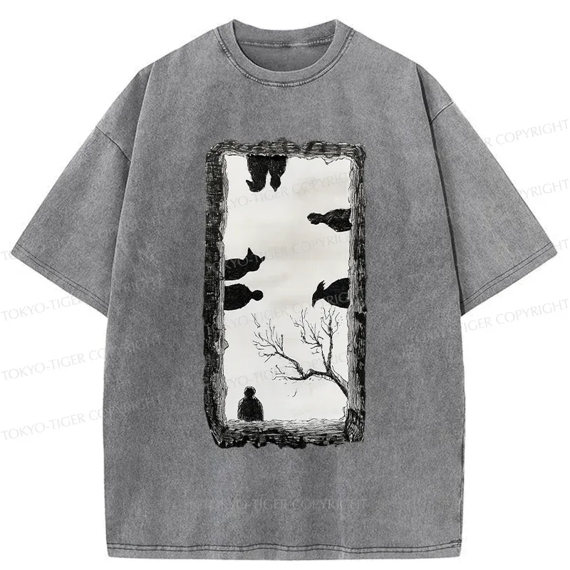 Tokyo-Tiger Cats Watching You Washed T-Shirt