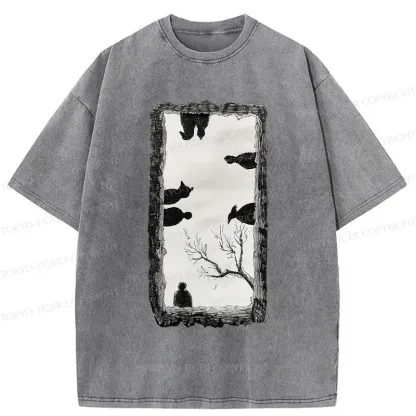 Tokyo-Tiger Cats Watching You Washed T-Shirt