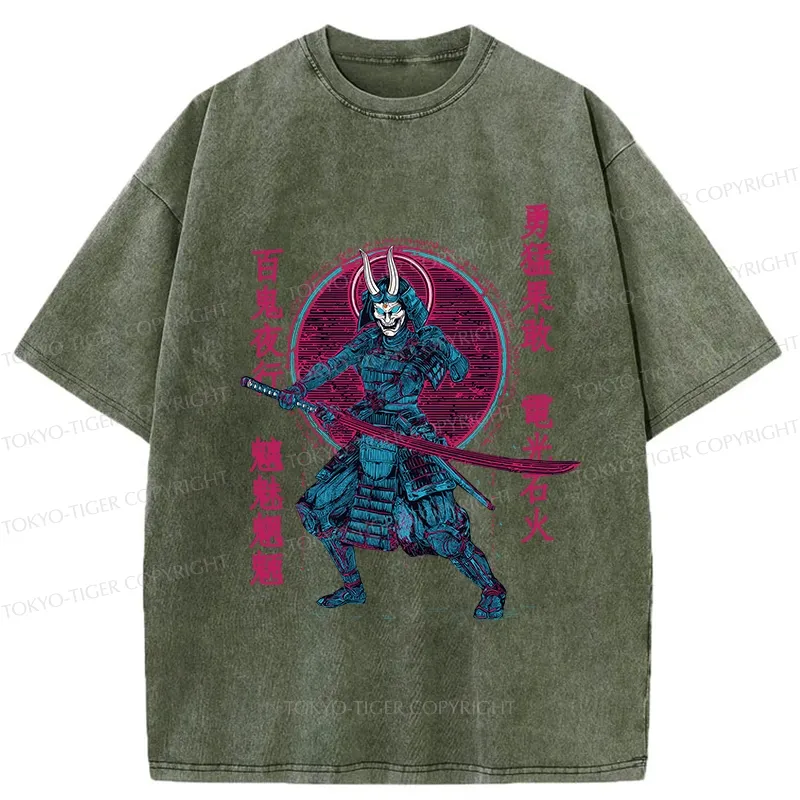 Tokyo-Tiger Japanese Oni Samurai Washed T-Shirt