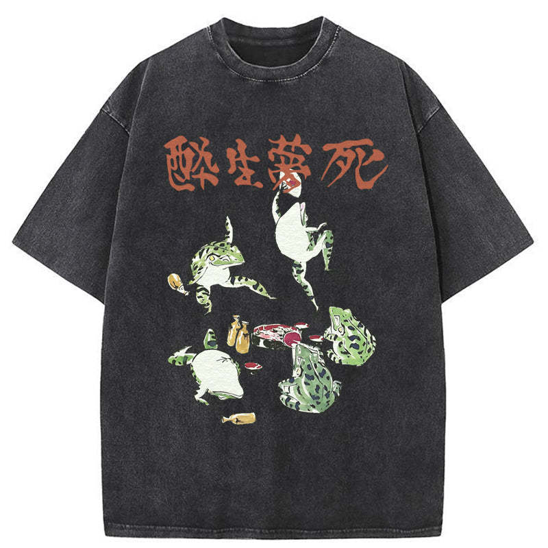 Tokyo-Tiger Japanese Frog Osake Kanji Washed T-Shirt Sale