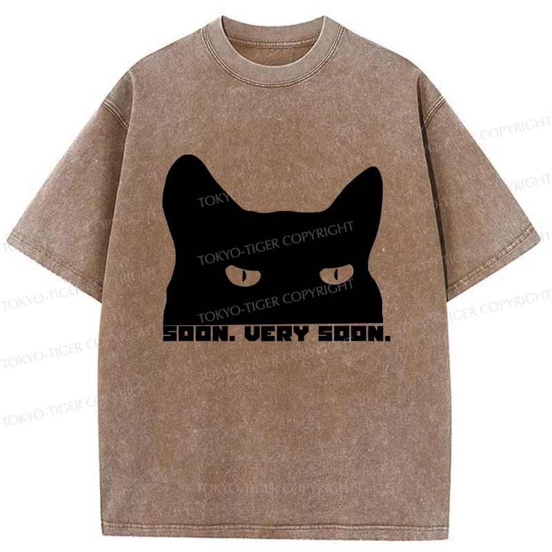 Tokyo-Tiger Cat Watching From Behind Washed T-Shirt
