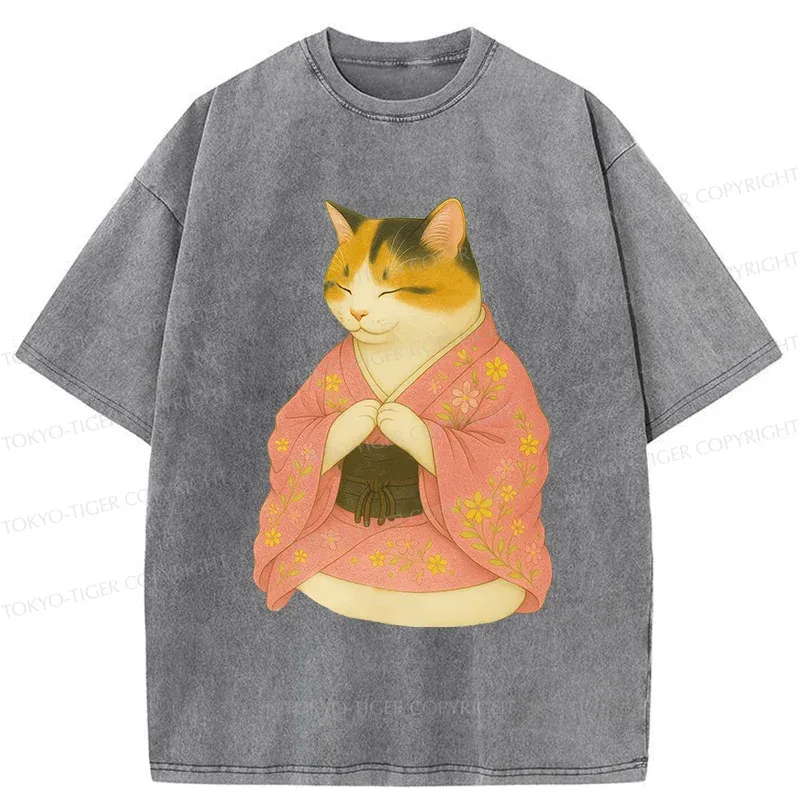 Tokyo-Tiger Meditating Cat Washed T-Shirt