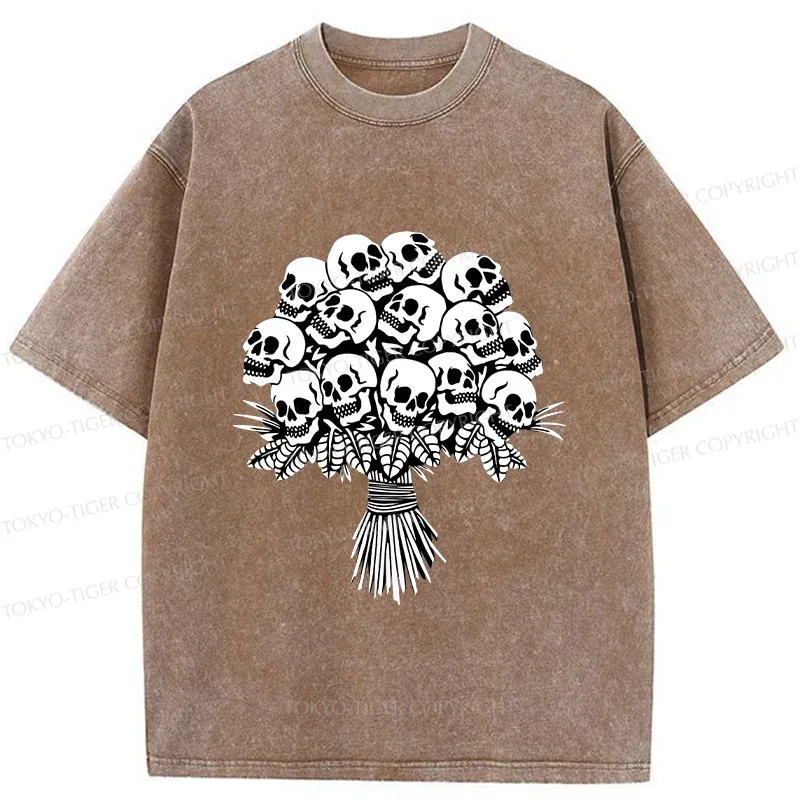 Tokyo-Tiger Skull Flower Washed T-Shirt