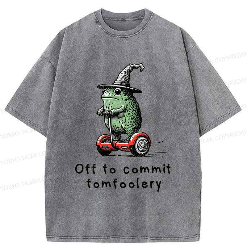 Tokyo-Tiger Frog Riding A Balance Scooter Japan Washed T-Shirt