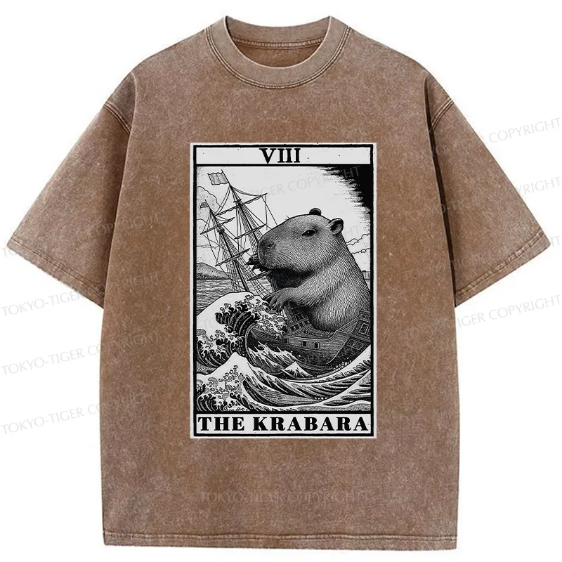 Tokyo-Tiger Capybara Destroyers In The Waves Washed T-Shirt