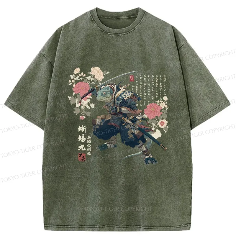 Tokyo-Tiger Lizard Samurai Washed T-Shirt
