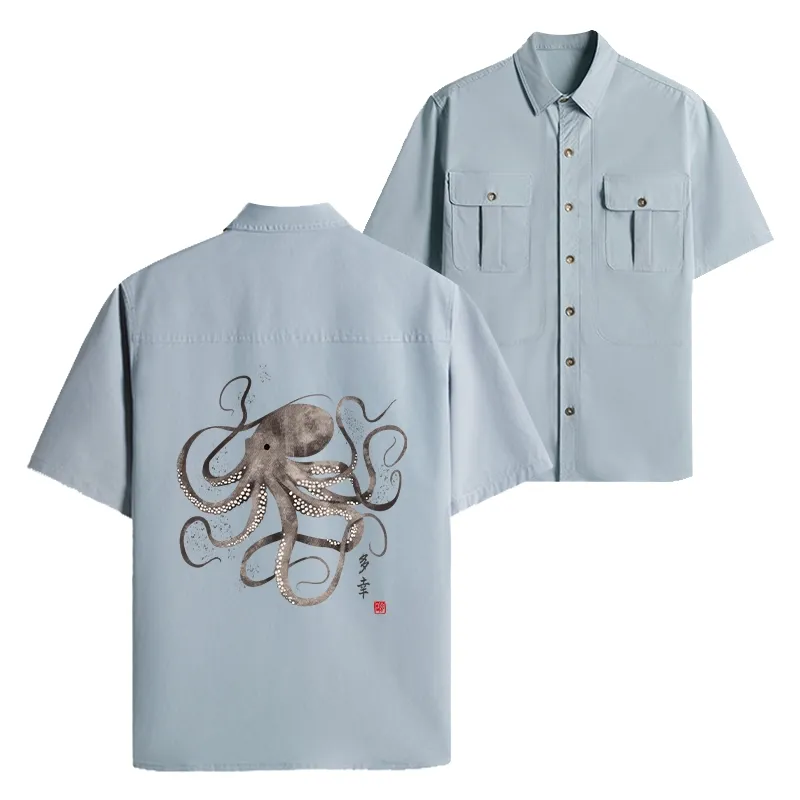 Tokyo-Tiger Octopus Japanese Calligraphy Work Shirt