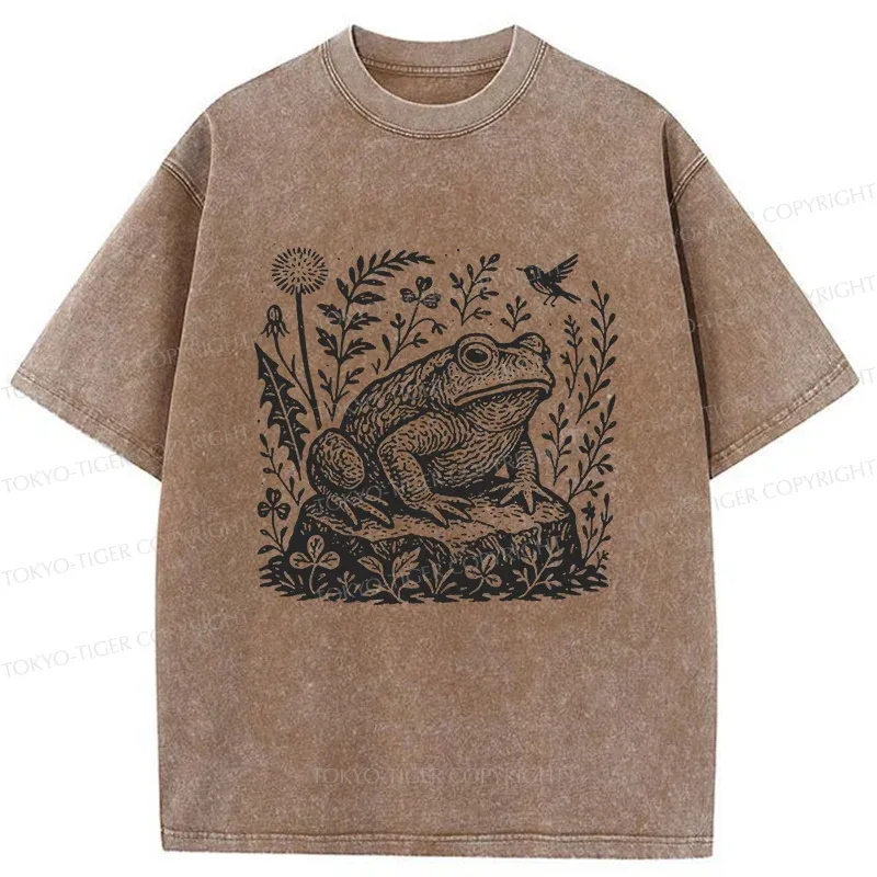 Tokyo-Tiger Frog In The Grass Washed T-Shirt