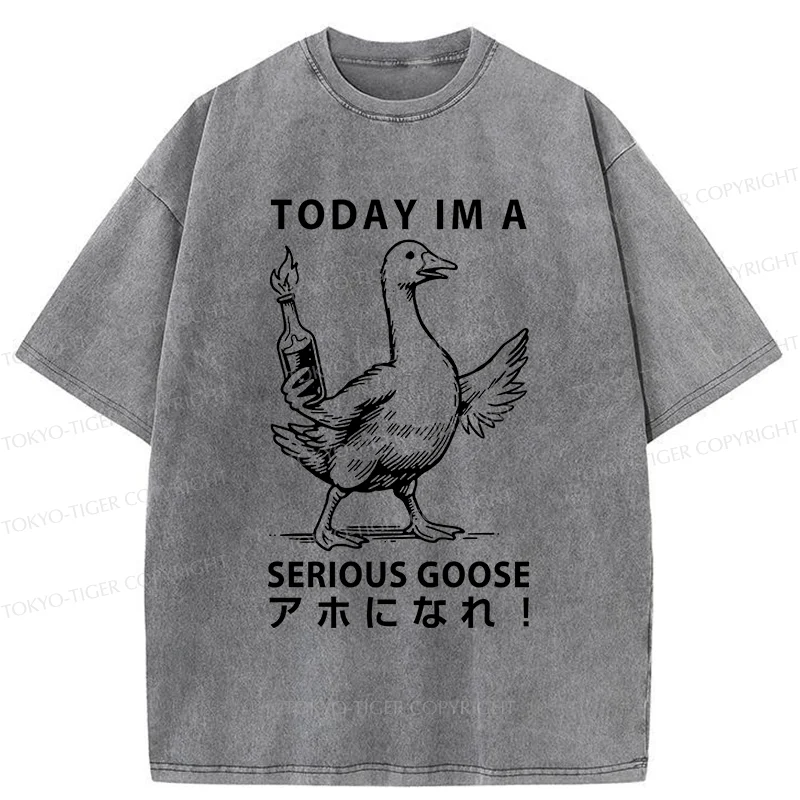 Tokyo-Tiger Goose Holding A Fuel Bottle Washed T-Shirt
