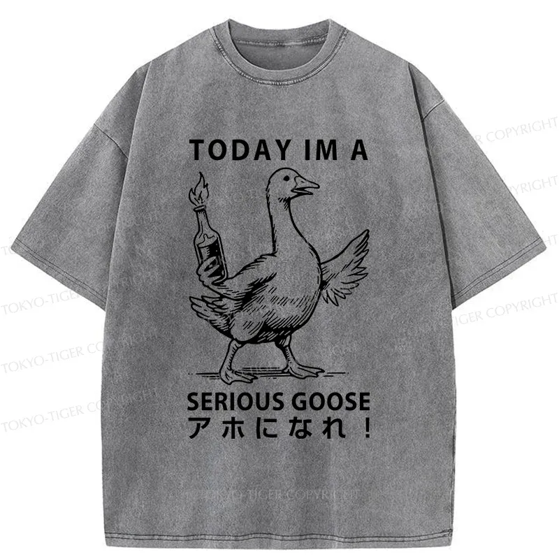 Tokyo-Tiger Goose Holding A Fuel Bottle Washed T-Shirt