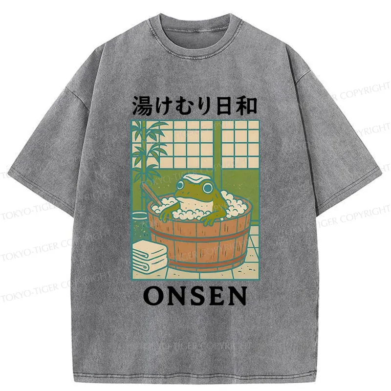 Tokyo-Tiger Frog Taking A Bath Japan Washed T-Shirt