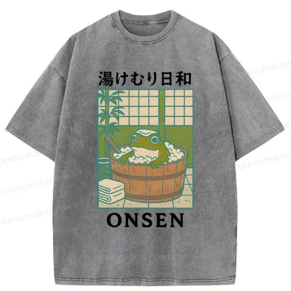 Tokyo-Tiger Frog Taking A Bath Japan Washed T-Shirt