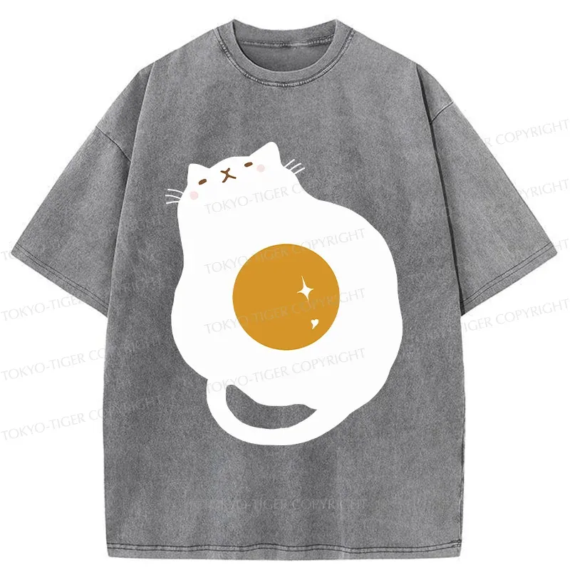 Tokyo-Tiger Fried Egg Cat Washed T-Shirt