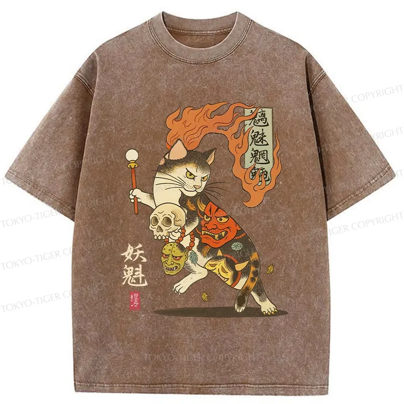 Tokyo-Tiger The Fiery Spirit Of The Yokai Cat Washed T-Shirt