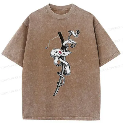 Tokyo-Tiger Samurai Sword Washed T-Shirt