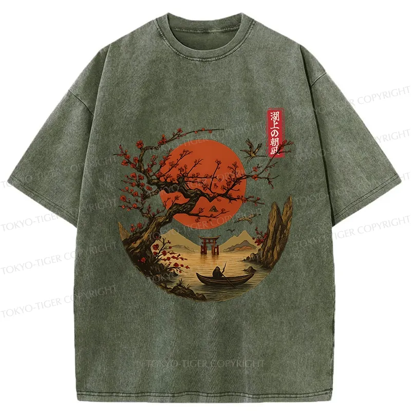 Tokyo-Tiger Japanese Tranquil Scenery Washed T-Shirt
