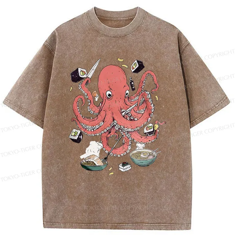 Tokyo-Tiger Octopus Chef Washed T-Shirt