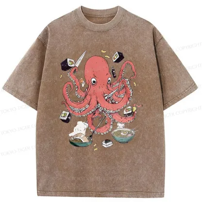 Tokyo-Tiger Octopus Chef Washed T-Shirt
