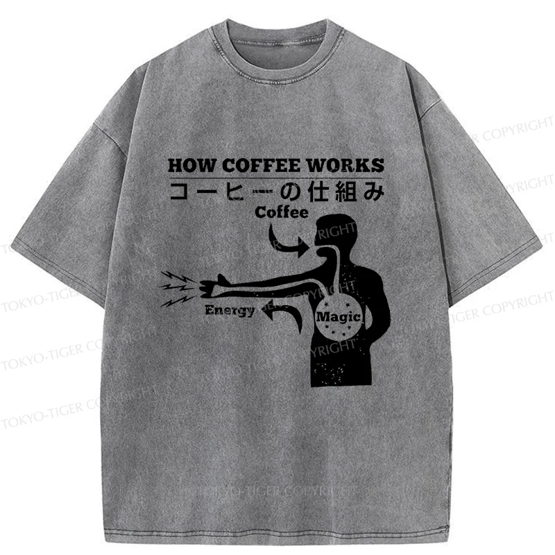 Tokyo-Tiger How Coffee Works Washed T-Shirt