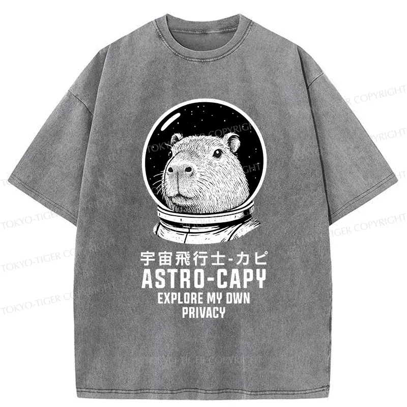 Tokyo-Tiger Astronaut Capybara Washed T-Shirt