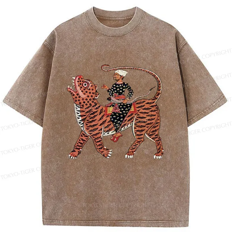 Tokyo-Tiger Man Riding A Tiger Washed T-Shirt