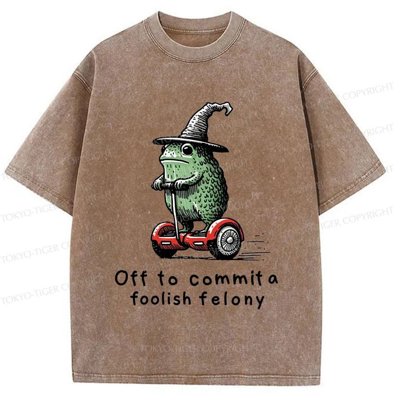 Tokyo-Tiger Japan Frog Riding A Balance Scooter Washed T-Shirt