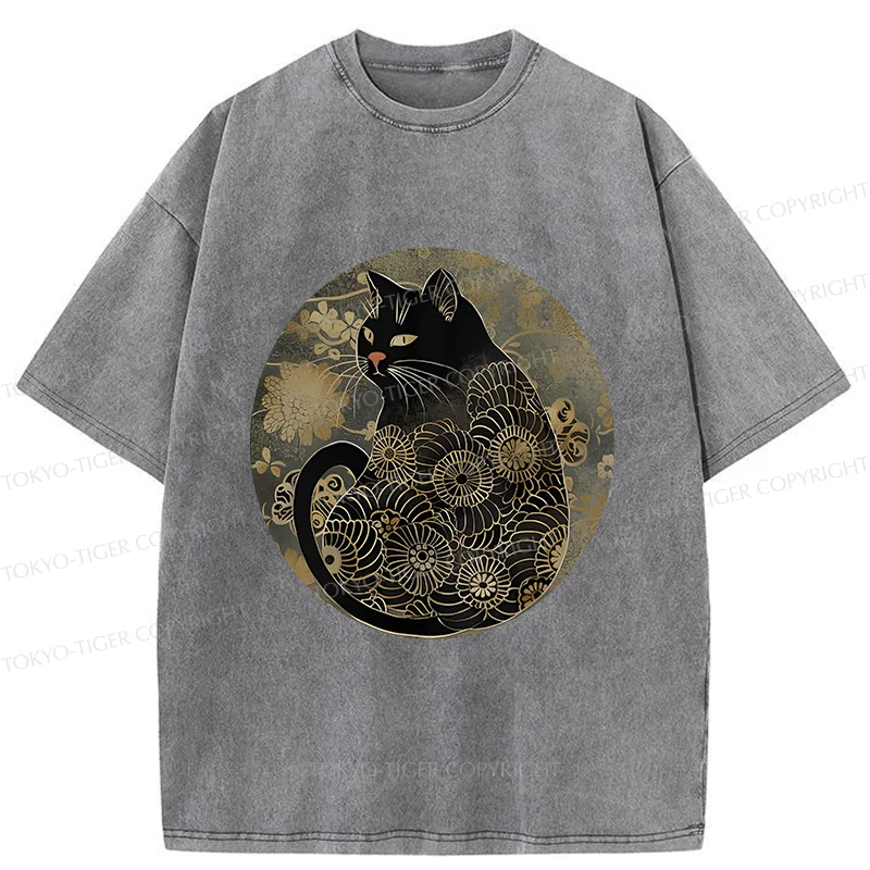 Tokyo-Tiger Vintage Art Cat Washed T-Shirt