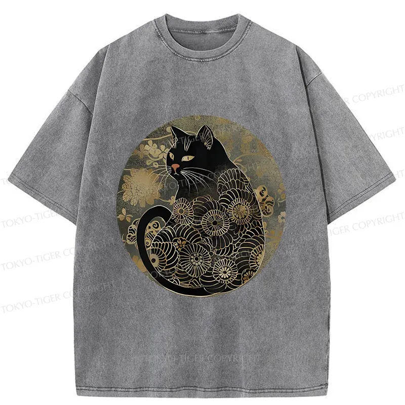 Tokyo-Tiger Vintage Art Cat Washed T-Shirt