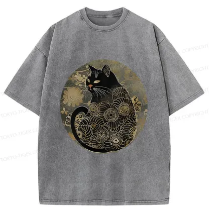 Tokyo-Tiger Vintage Art Cat Washed T-Shirt