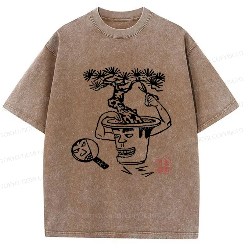 Tokyo-Tiger Potted Plant Funny Washed T-Shirt