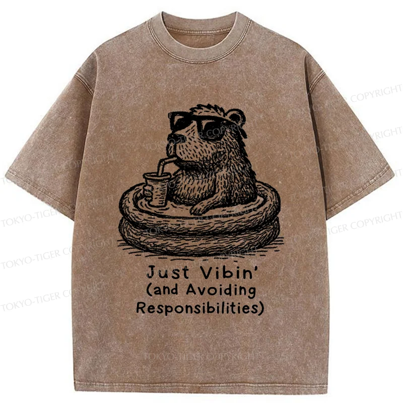 Tokyo-Tiger Capybara On A Bathing Vacation Washed T-Shirt