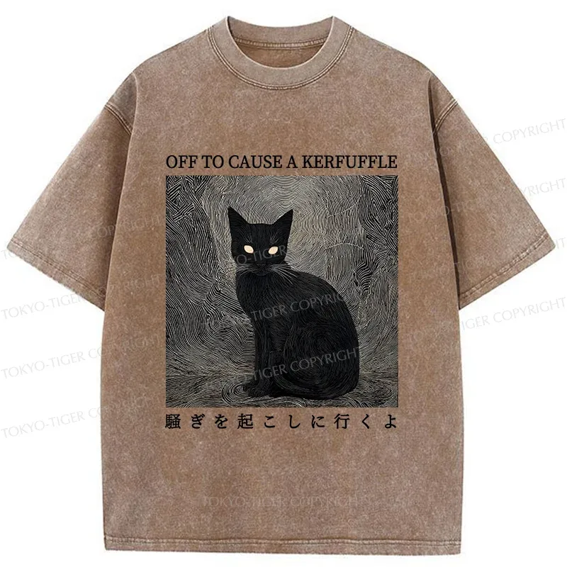 Tokyo-Tiger Cat Lurking In The Dark Washed T-Shirt