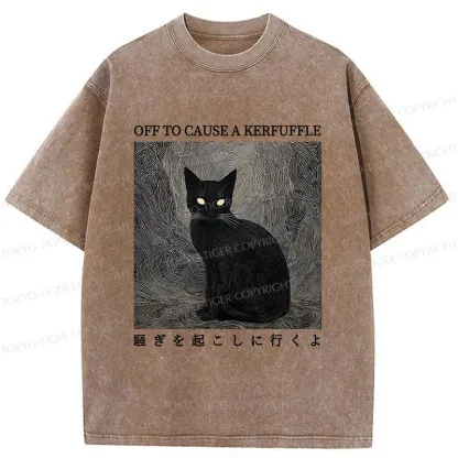 Tokyo-Tiger Cat Lurking In The Dark Washed T-Shirt