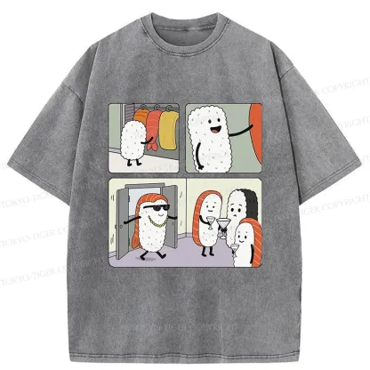 Tokyo-Tiger Sushi At The Party Washed T-Shirt