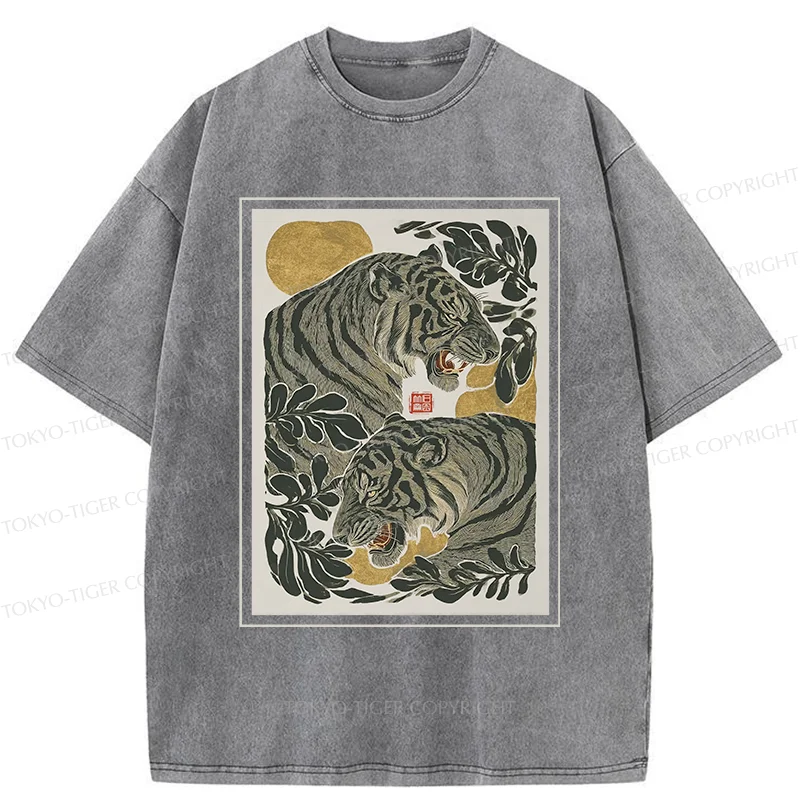 Tokyo-Tiger Woodcut Tiger Washed T-Shirt