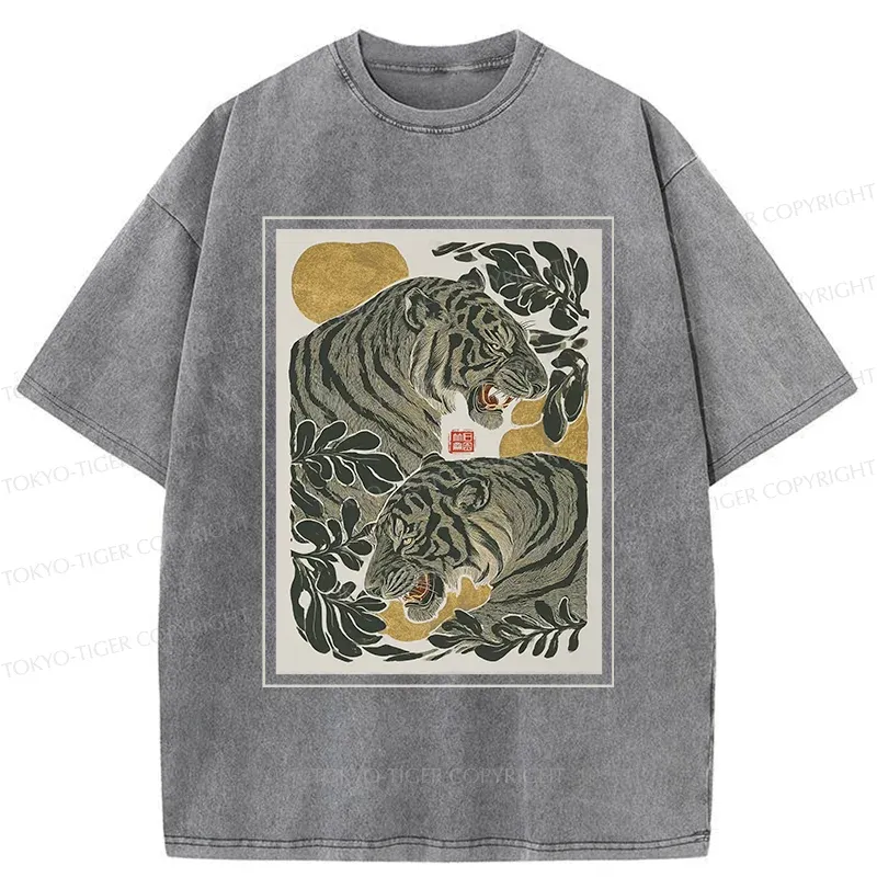 Tokyo-Tiger Woodcut Tiger Washed T-Shirt
