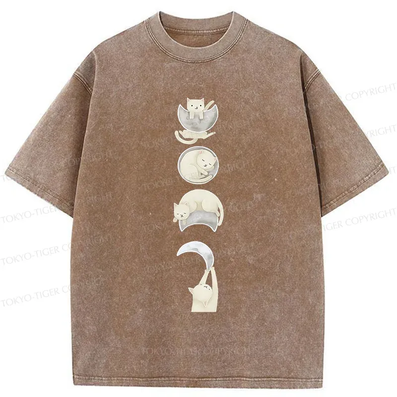 Tokyo-Tiger Cat And Moon Washed T-Shirt