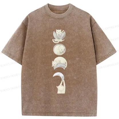 Tokyo-Tiger Cat And Moon Washed T-Shirt