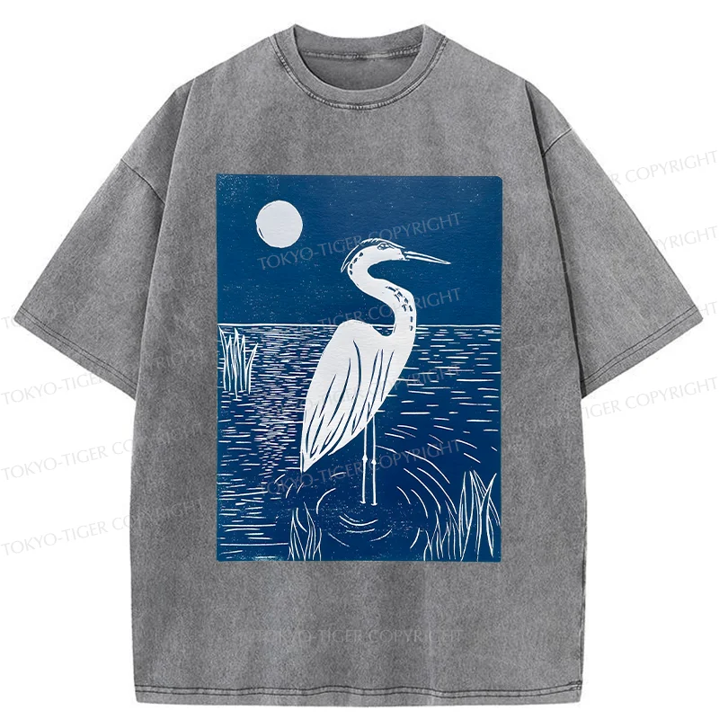 Tokyo-Tiger Woodcut Crested Lbis Washed T-Shirt