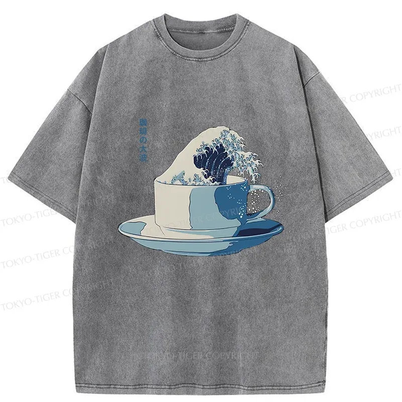 Tokyo-Tiger Retro Teacup Wave Washed T-Shirt