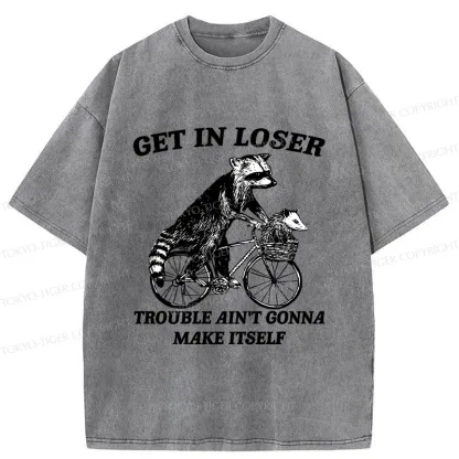 Tokyo-Tiger Raccoon On A Bicycle Washed T-Shirt