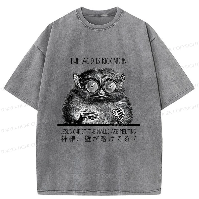 Tokyo-Tiger Tarsier Funny Washed T-Shirt