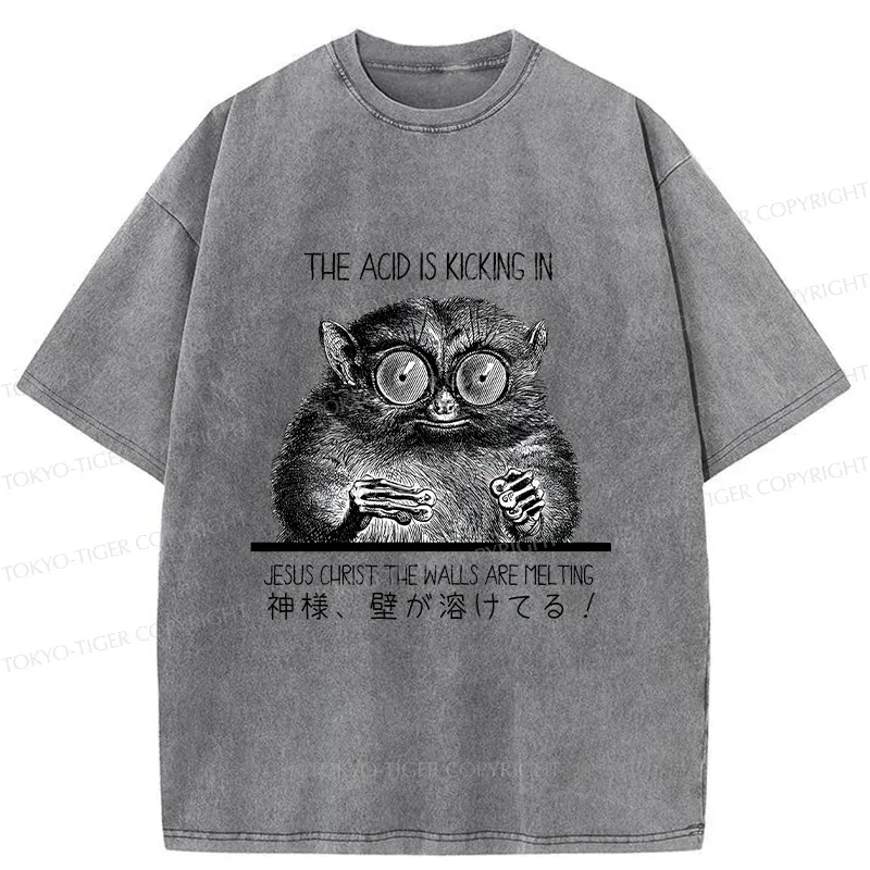 Tokyo-Tiger Tarsier Funny Washed T-Shirt