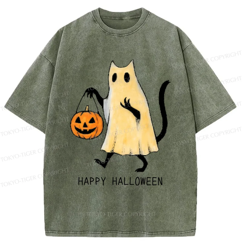 Tokyo-Tiger Halloween Cat Soul Washed T-Shirt
