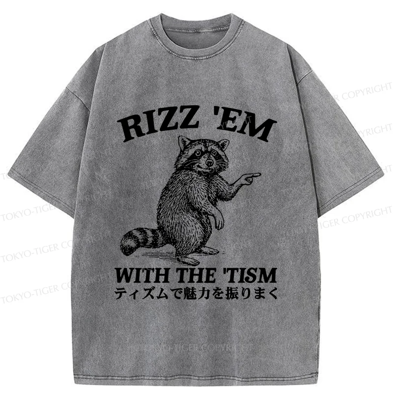 Tokyo-Tiger Funny Raccoon Charm Washed T-Shirt