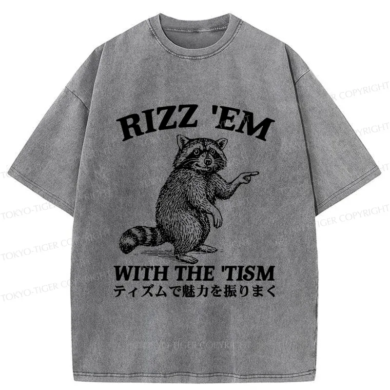 Tokyo-Tiger Funny Raccoon Charm Washed T-Shirt