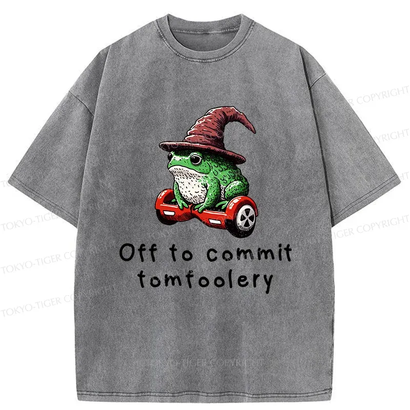 Tokyo-Tiger Japanese Frog Riding A Balance Scooter Washed T-Shirt