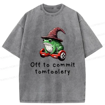 Tokyo-Tiger Japanese Frog Riding A Balance Scooter Washed T-Shirt